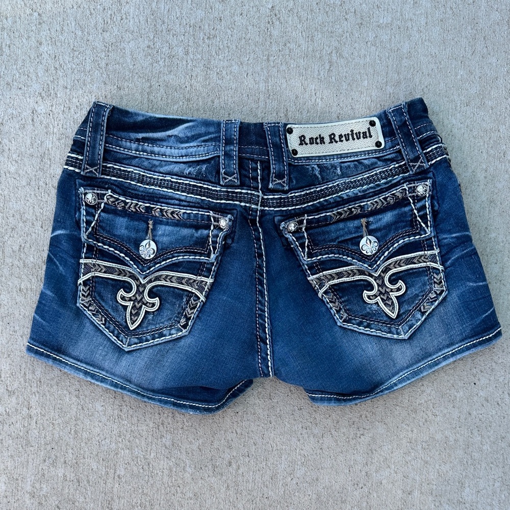 Rock Revival Dark Blue Jean Shorts with Embellishments - Picture 5 of 5
